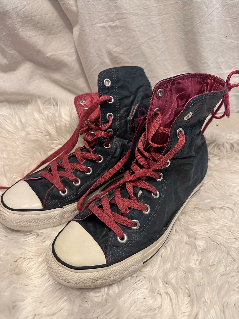 Converse All Star High Top Foldover Sneakers Black Pink Y2K Women’s 9.5